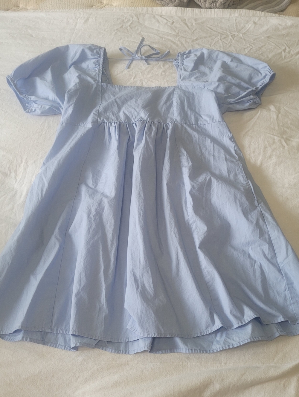 Draper James Babydoll Mini Dress Light Blue Balloon Sleeve Cottage Core Large